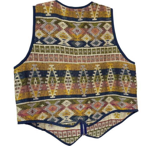 Vintage New Identity Full Zip Tapestry Vest Size XL Aztec Western Geometric - Picture 2 of 5